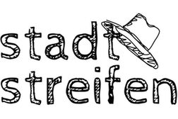 Black and white logo with "stadt" and a hat on the 2nd t in the first line and "streifen" in the second line.